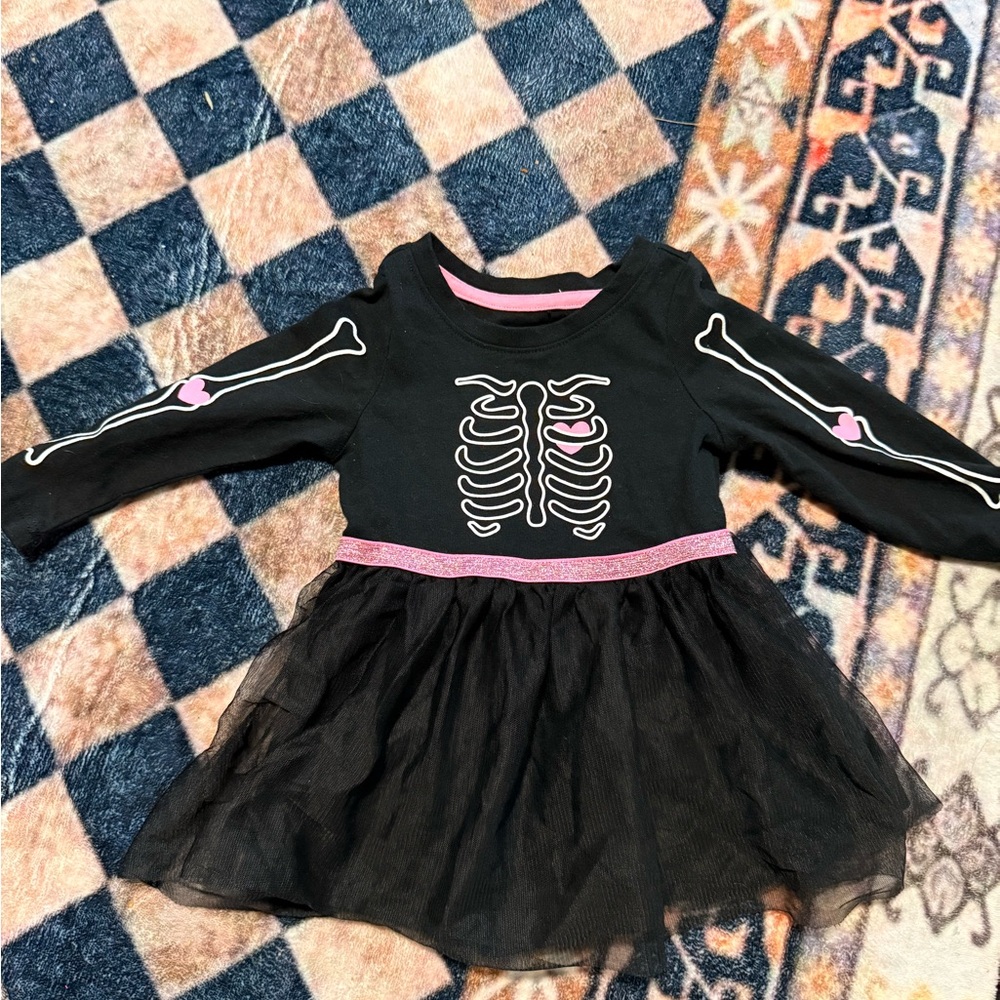 Toddler Girls 12 M Cat & Jack Black Skeleton Dress Halloween Costume GlowInDark
